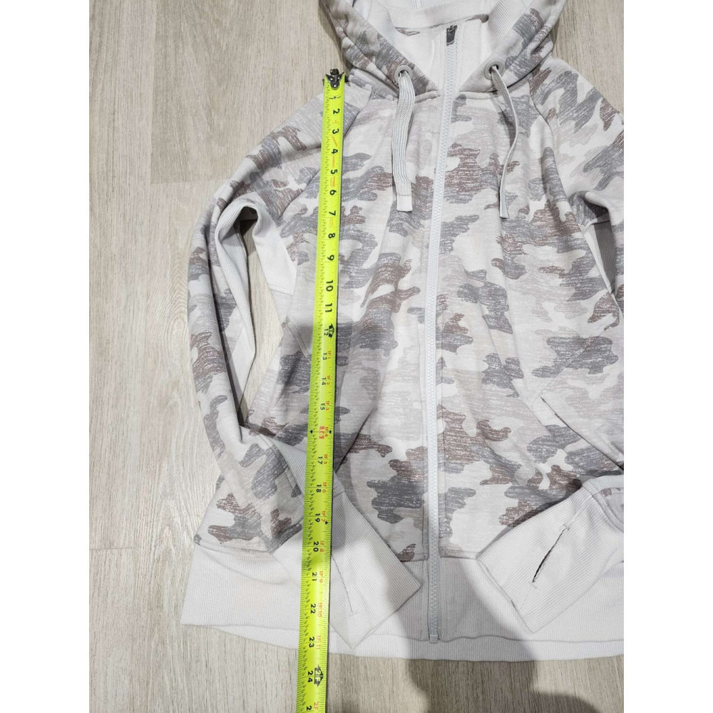 ATHLETA Camo Full Zip Hoodie Athletic Top Thumbholes Size M Gray White Used - Picture 5 of 10